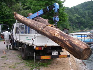 野尻湖を渡りきった栗の木